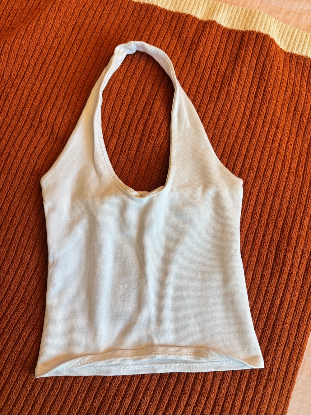 Zara White Halter Ribbed Tank Top